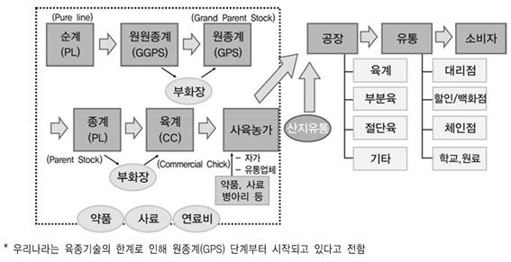 자료 : 축산물품질평가원 식용닭은순계 (Pure Line) 의교배를시작으로원원종계 (Grand Grand Parent Stock, GGPS), 원종계 (Grand Parent