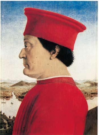 7 얼굴표정에드러나는마음씨 1 프란체스카, < 바티스타스포르차 >, 1474 년경, 피렌체우피치미술관 2 프란체스카, < 페데리코다몬테펠트로 >, 1465, 피렌체우피치미술관 이탈리아르네상스는피렌체에서꽃을피우기시작하였지만곧바로이탈리아전역의주요궁정으로번져나갔다.
