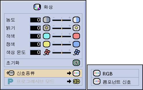 수신된신호의형태에따라 선명도 는입력 또는 2 모드의콤포넌트신호입력에대해조정하지못할수도있습니다. 색상온도조정이기능은프로젝터에이미지입력의형태에일치시키기위해색상온도를조정하는데유용합니다. ( 비디오, 컴퓨터이미지, TV 방송등.