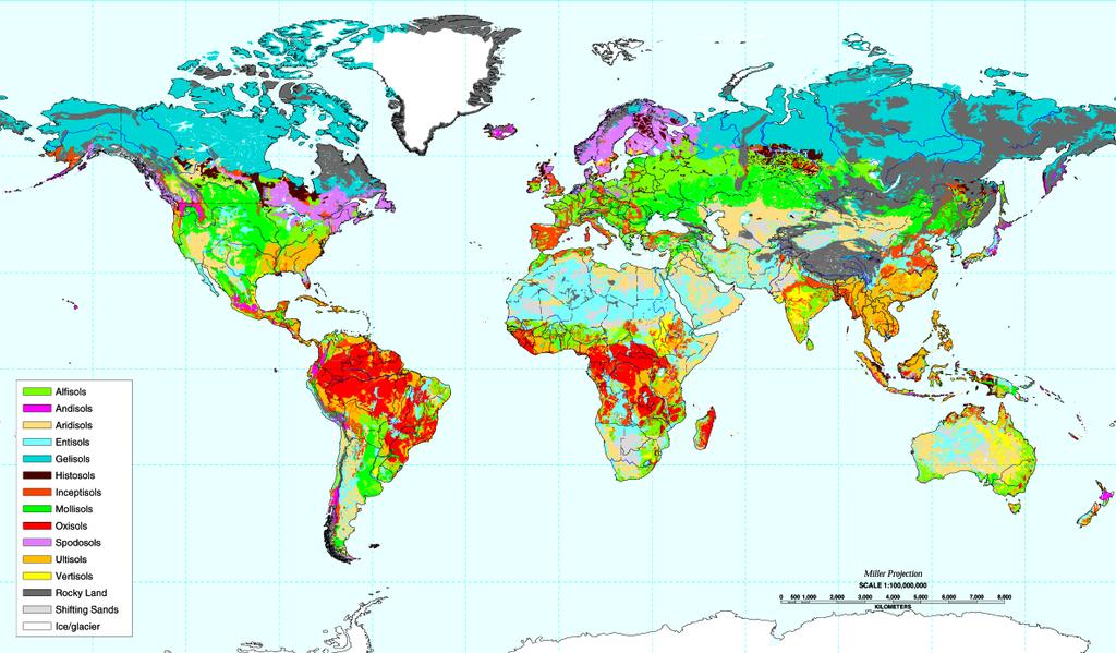 그림 2 Soil Taxonomy 에의한세계토양목 (Orders) 지도 알피솔안디솔애리디솔앤티솔젤리솔히스토솔인셉티솔몰리솔옥시솔스포도솔울티솔버티솔암반이동모래얼음 / 빙하 자료 : USDA_NRCS 홈페이지 (http://www.nrcs.usda.gov/wps/portal/nrcs/main/soils/survey/class/taxonomy/). 2.7.