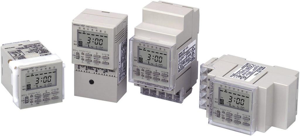 디지털데일리타임스위치 H5F 관련정보 상품셀렉션 660 공통주의사항 680 테크니컬가이드 965 용어설명 969 하루의시각제어를간단히조작 ( 동작요일선택가능 ) 24단계의 ON/OFF 시각설정. CE 마크대응. UL/CSA 규격취득. 휴일기능으로축제일등돌발적인휴일에간단하게대응. 테스트모드기능으로프로그램을간단히확인.