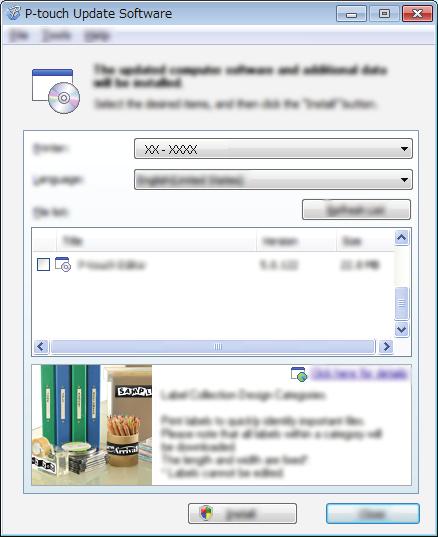 . 사용자설명서사용설명서를표시하거나설치합니다.. 사용자지정설치 P-touch Editor, 프린터드라이버, P-touch Update Software 및 Printer Setting Tool 을설치를위해개별적으로선택할수있게합니다. (P-touch Editor 와함께 P-touch Transfer Manager 가설치됩니다.) 4.