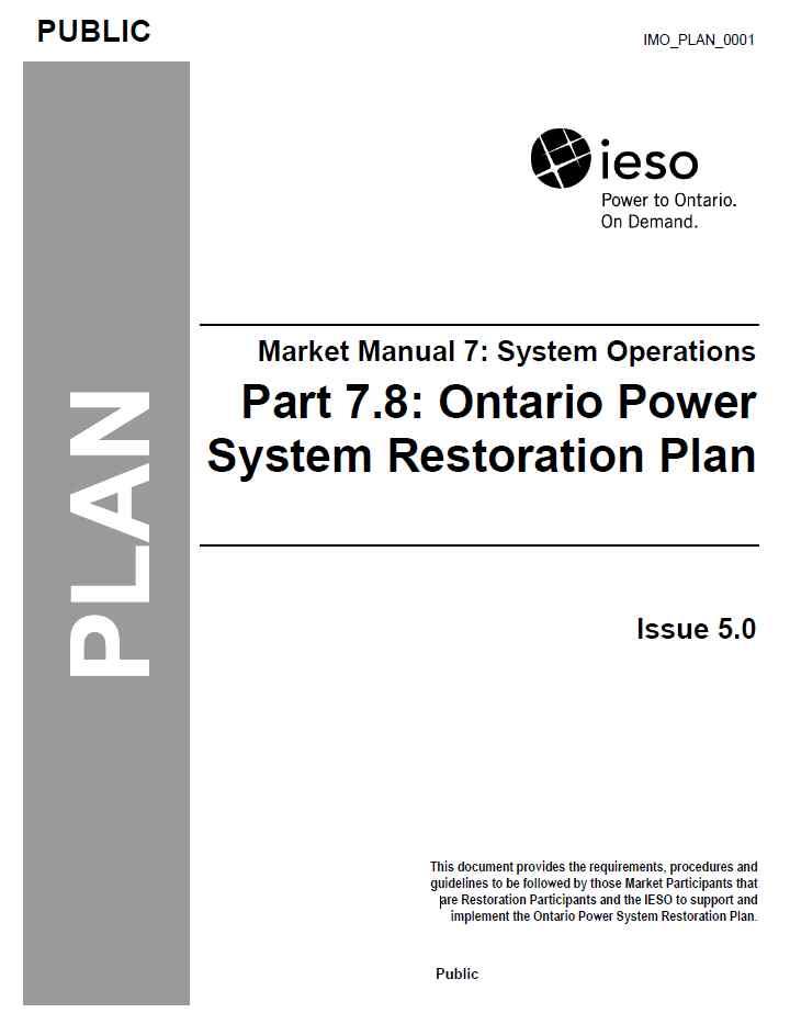 가용한설비들을활용하여전력계통의안정적상태를복원하는것 그림 7 Ontario Power 의