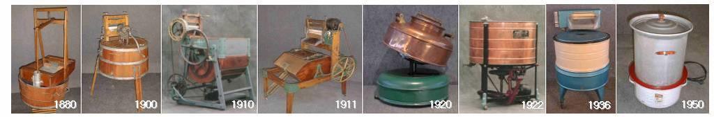 세탁기의역사 1797년 최초기계식세탁기고안 (Scrub Board Type) 1851년 - 최초세탁기특허 (Cylinder Type, James King) 1861년 - Wringer 고안