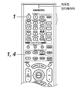 다른기기컨트롤하기 계속 학습기능 만약명령을정확하게인식하였다면, 리모컨인디케이터는두번깜박이게됩니다. 다른리모컨의명령어를본기기의리모컨으로전송하여간편하게본기기의리모컨에새로운명령어를학습시킬수있습니다. 예를들어, CD 플레이어리모컨의재생및정지명령어를전송하여 CD 모드에서본기기의리모컨재생 [ ] 버튼을눌러명령이전송된 CD 플레이어를재생할수있습니다.