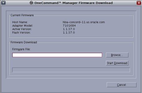 OneCommand Manager GUI 를사용하여펌웨어를업그레이드하려면 범용 HBA 가이미부트장치에연결된경우시스템이이유형의유지관리를수행할수있는상태입니다. 버스의 I/O 작동이중지되었습니다. 클러스터소프트웨어또는사용할범용 HBA 에의존하는기타소프트웨어가중지또는일시중지되었습니다. 1.