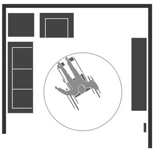 그림 6-5 거실의휠체어사용자활동공간 32) 휠체어사용자의거실공간이용 - 휠체어회전공간확보 (140 140 cm ) 거실휠체어회전공간확보