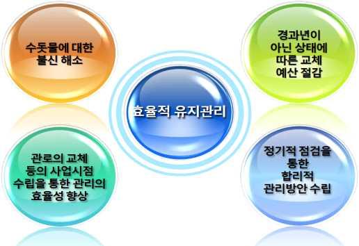 3. 연구수행내용및결과 3-1. 연구개발의내용 ( 범위 ) 및최종목표 가. 최종목표우리나라수도사업의상당수는 1970년대부터급속한보급을하였고현재보급되어진많은수도시설들은경년열화등에의해재정비의시기를맞이하고있고, 이에따라서적절한진단과분석장치및기술개발등의조치를통해사업의방향설정과개선이필요하게되었다.