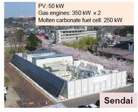 그림 2.5는일본의센다이시에있는마이크로그리드실증단지로복합 발전원( 태양광발전, 연료전지, 열병합발전, 배터리) 을통해병원에에너 지를공급하며 50kW 태양광발전, 350kW 가스터빈 2 기,