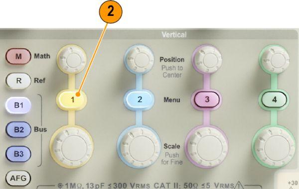 TPP0500B, TPP1000 또는 VPI 프로브를입력신호소스에연결합니다. 2. 전면패널버튼을눌러입력채널을선택합니다.