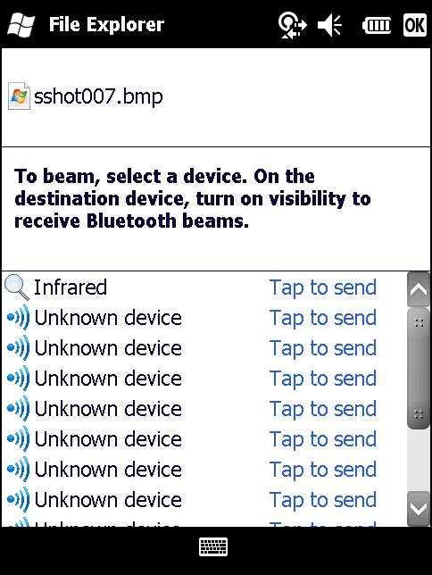 전송이완료되면전송글씨가완료로변경됩니다. 그림 6-8 파일빔창 MC75A와다른 Bluetooth 지원장치간연락처전송방법 1.