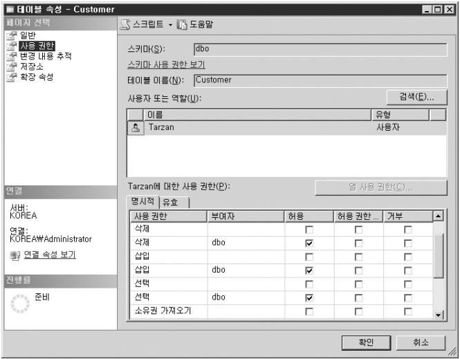 SQL Server 의접근통제 GRANT INSERT ON dbo.customer TO Tarzan GRANT UPDATE ON dbo.customer TO Tarzan GRANT DELETE ON dbo.