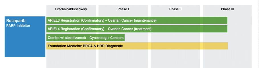 Appendix 2 인수하고싶은바이오업체 1) Clovis Oncology (CLVS US) - 난이도높은난소암치료제개발업체 PARP 억제제인난소암치료제루브라카 (Rucaparib) 개발 PARP 치료제로는 2016년 12월처음 FDA 승인되었음 ORR 54%, 9개월치료효과 제넨텍과 PD-L1 콤비협력연구 국내에서 PARP 억제제연구중인업체는일동제약