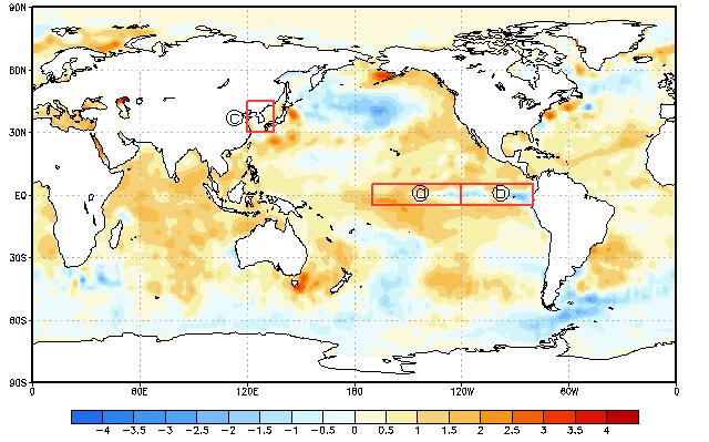 26~30 해수면온도편차와바람편차 4 월 26~30 일평균 붉은색 / 푸른색 : 평년보다높은 / 낮은수온 자료출처 : NOAA/Pacific