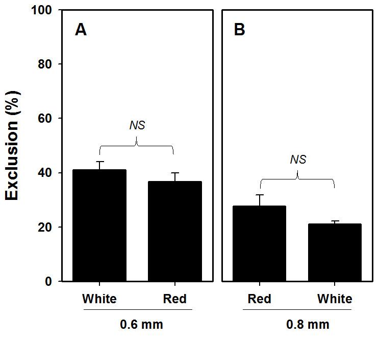 Different letters above standard error bars indicate significant difference among means at Type I = 0.05 (LSD test). Teitel (2007) was reported that the average thorax size of B.