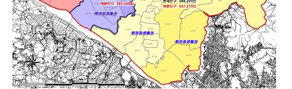 일산동부, 덕양남부, 덕양북부 생활권별 주요기능 대화중 일산중 고봉중 백마중 전원의저밀주거기능 국제전시및관람기능,