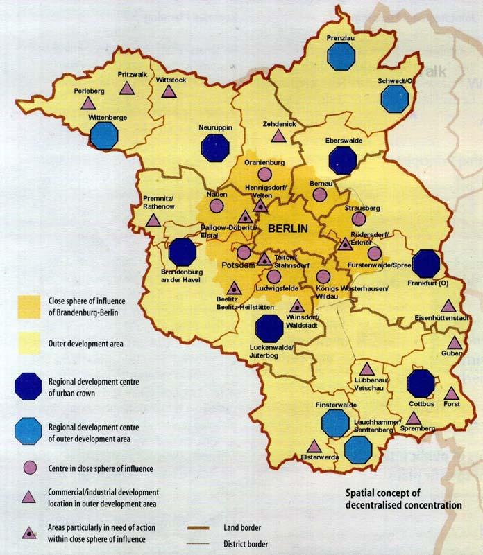 < 그림 4-8> 베를린 - 브란덴부르크주의분산적집중형공간구조 자료 : Senatsverwaltung für Stadtentwicklung.
