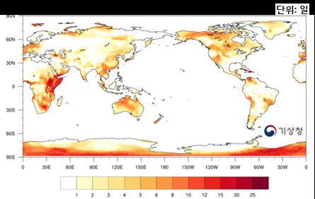 전세계이상기후 a) 이상고온발생일수 ( 최고기온 ) b) 이상저온발생일수 ( 최저기온 ) 동아프리카, 호주, 북미등에서이상고온이발생하였고, 중앙아시아일부,