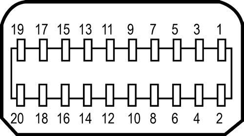 mdp 커넥터 핀번호 20핀연결된신호케이블의측면 1 GND 2 핫플러그감지 3 ML3 (n) 4 CONFIG1 5 ML3 (p) 6 CONFIG2 7 GND 8 GND 9 ML2 (n) 10 ML0