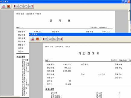 관리 5 일일집계표 일일집계표 ( 일일매출내역및출고내역 ) 를조회할경우선택합니다. 1. [ 일일집계표 ] 버튼선택 2.