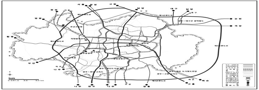제 2 편부문별성과및전망 마. 교통 물류계획 (1) 도시미래상과공간구조변화에대응한교통체계정비 (2) 교통수단다양화 첨단화등새로운교통인프라구축 (3) 저탄소녹색교통, 친환경청정교통환경조성 (4) 효율적인물류체계구축 교통체계구상도 바.