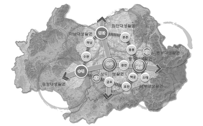 제2편 부문별 성과 및 전망 도시환경지표 구 분 단위 2009년 2020년계획지표 2025년계획지표 주택 가구원수 총가구수 주택보급률 인/가구 천호 % 2.80 513 103.7 2.63 654 105 2.56 723 119.4 교통 교통인구 도로율 주차보급률 천인 % % 1,353 22.8 82.0-1,668 25.9 95.0 상수도 보급률 % 97.