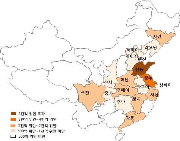 중국주요지역바이오의약산업육성정책및시사점 9 그림 4. 중국의국가바이오산업기지분포및지역별바이오의약상장기업수 (2016 년 ) 그림 5.