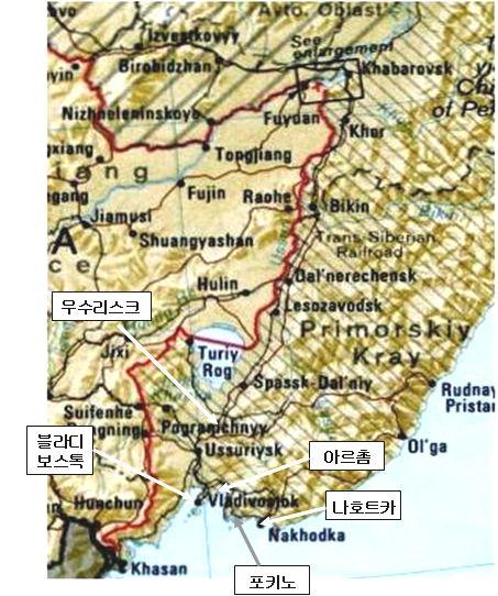 189 이었던구소련에대한자부심이강해이를건드리지않도록언행에유 의해야함. 4. 주요도시 연해주는 9 개의도시, 25 개의군,47 개의도회지형태의부락으로 구성되어있음 (< 그림 Ⅰ-3> 참조 ). < 그림 Ⅰ-3> 연해주의주요도시 블라디보스토크 (Vladivostok).