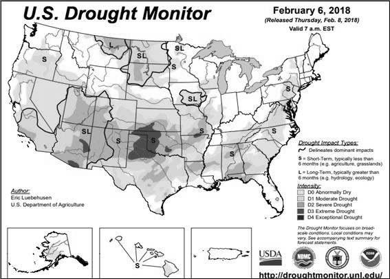 주요곡물생산국의농업기상현황 주요곡물생산국의농업기상현황 해외곡물시장담당자 1. 미국 2월 2월초순, 남동부에서는많은비가내려농작업이중단되기도했지만, 이지역일대에서기승을부리던가뭄은완전히해소해주었다. 북동부일대에서도지역에따라눈, 또는비가섞여내렸다. 미시시피델타와애팔래치아산맥남부일대에서는 4인치가넘는비가내렸다.