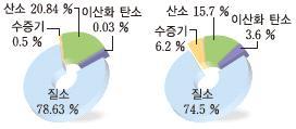 3. 들숨과날숨의기체조성 (1) 들숨에는날숨보다산소가많고, 날숨에는들숨보다이산화탄소가많다. (2) 들숨과날숨의기체조성이다른까닭은폐와조직에서기체교환이일어나기때문이다. 들숨 날숨 4. 기체교환 (1) 기체교환의원리 : 확산 (2) 외호흡 1 폐포에서일어난다.