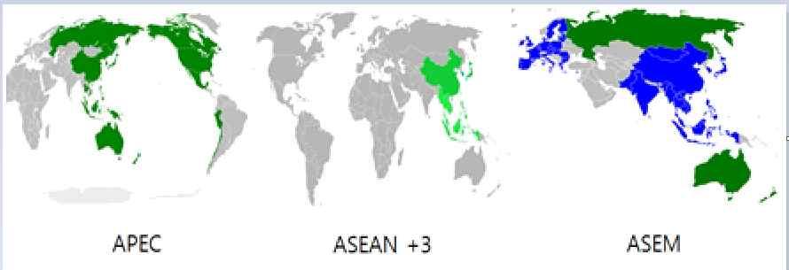 제 1 편 FTA 배경과개요 < 표 2-1> 동아시아지역협정 APEC (Asia-Pacific Economic Cooperation) ASEAN (Association of Southeast Asian Nations) ASEAN+3 (ASEAN plus Three, APT) ASEM (Asia-Europe eeting) 설립일회원국목적및의의 1989 년