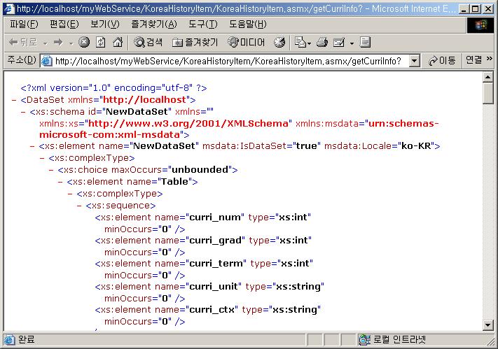 [ 그림 4-8] getcurriinfo 웹메소드를실행한결과화면 위에서살펴본