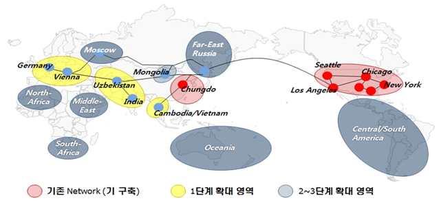 아울러 2011년에는글로벌통합IT운영시스템인 Global Forwarding System을도입하여업무효율성증대와대고객서비스강화에집중하였으며, 기존진출지역의심화발전, 신규네트워크확대, 이머징마켓등단계별확대전략을바탕으로 2012년에인도, 인도네시아등동남아시아신흥국가중심으로의네트워크를확대할계획이다.