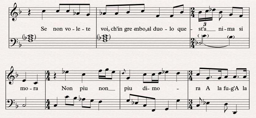 126 이화음악논집 are also consistently syllabled, and recitative for the versi sciolti ones. <Figure 1> Sospire, Section II.