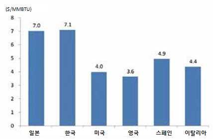 럽대륙의파이프라인가스나 LNG 수입가격은주로석유제품과브렌트유가격에링크되어있지만, 최근에는각국의천연가스수급에의해서결정되는경우가많다. 가스시장자유화가진행되고있는미국과영국은 Henry Hub, NBP(National Balancing Point) 같은국내의천연가스거래지점에서수급에의해가격이결정되고있다.