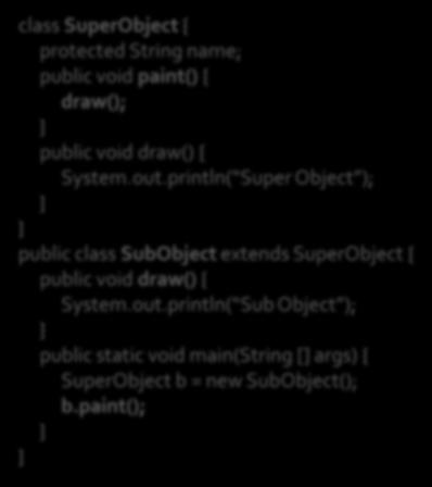 paint(); class SuperObject { protected String name; 동적바인딩 public