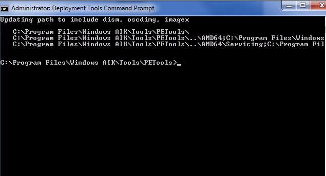 6. 배포도구명령프롬프트에서다음을수행합니다. a. mkdir 명령을사용하여임시디렉토리마운트지점을만들어 Windows Server 2008 SP2 부트 WIM 이미지를마운트합니다. 예 : mkdir C:\Mnt b. cd 명령을사용하여디렉토리를 Windows Server 2008 SP2 Boot WIM이포함된폴더로변경합니다.