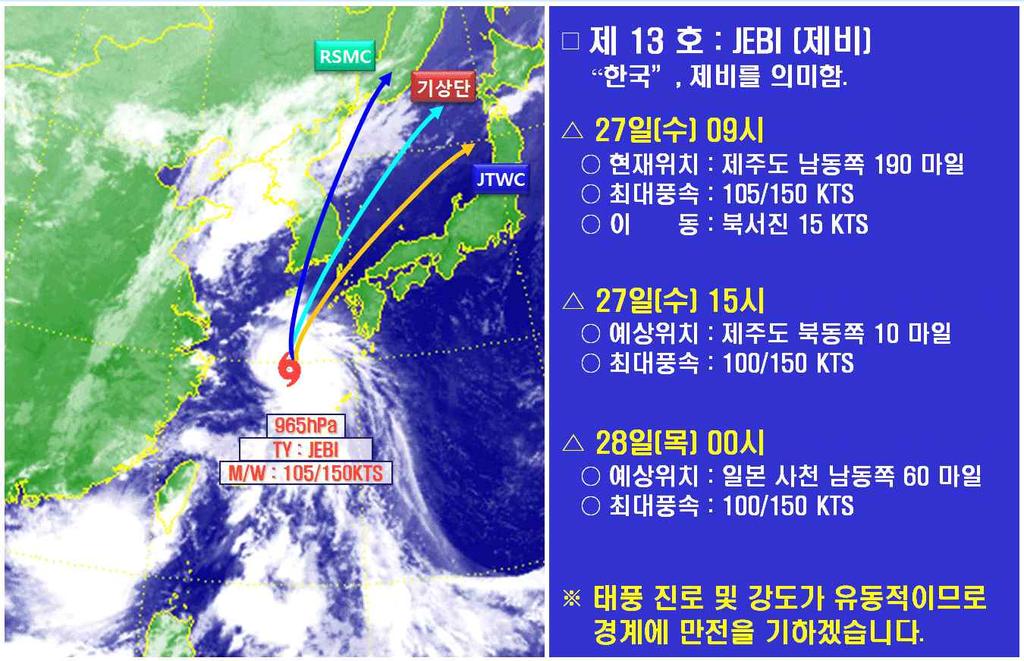 < 태풍내습진로및강도브리핑자료 > <