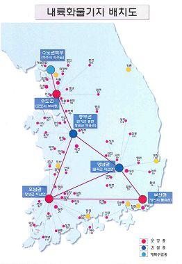 분야별보고서 - 물류정책 5대권역별내륙화물기지와 13개유통단지지정 건설중 o 현재수도권 ('98) 과부산권 ('00), 호남권 ( 05) 운영중 - 영남권 ( 07.3) 과중부권 ( 07.5) 내륙화물기지도착공 - 수도권확장 ( 06.12) 과수도권북부사업시행자지정 ( 07.