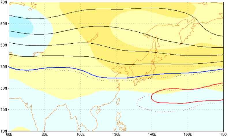 올여름철에는동아시아지역에서북태평양고기압의영향이평년보다약할것으로예상됨 [ 그림 3] ( 왼쪽 ) 5 일평균해저수온분포 (2014 년