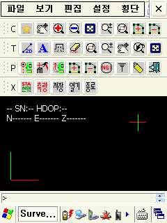 v C ( 코드측량, 화면이동, 줌인, 줌아웃, 전체화면..) v T ( 라인, 문자, 옵셋, 삭제, 줌윈도우, 펜드래그줌..) v P ( 측정, 측설, 모터작동, 현황선연결및삭제, 심벌.