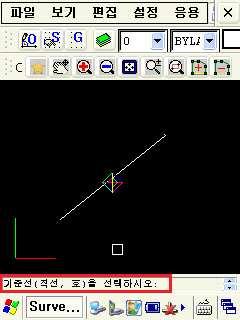 SurveyPro GNSS 컨트롤러소프트웨어 그림 5 기준선선택 v 준비한기선을선택하면설정이완료된다. 그림 6 기선설정완료 v 기선설정이되는순간화면세번째줄에현재스테이션 (Sta) 과센터에서좌. 우거리 (RO) 가나타난다.