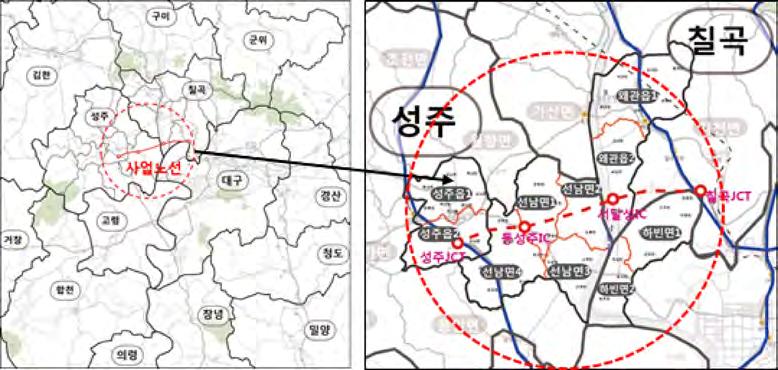 190 무주~ 대구고속도로( 성주~ 대구) 건설사업 예비타당성조사 제절기본 2 자료의수정 존세분화및기준연도 수정 가존세분화 본조사의기본자료인대구광역권 KTDB( 기준도 2014 는 ) 538개존으로구성되 어있다.