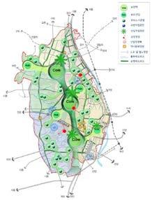 철도, 산림, 역사, 시가지, 조망경관설정 공원녹지축 : 생태자연도 2 급, 하천과공원들을서로연계 녹지보전지구 : 주요산림자원 4 개소, 법정녹지 4개소 생태통로계획 : 8 개구간에육교형, 터널형등으로생태통로구축 녹도및보행자전용도로계획 : 도심내녹도, 하천변녹도, 산림녹도