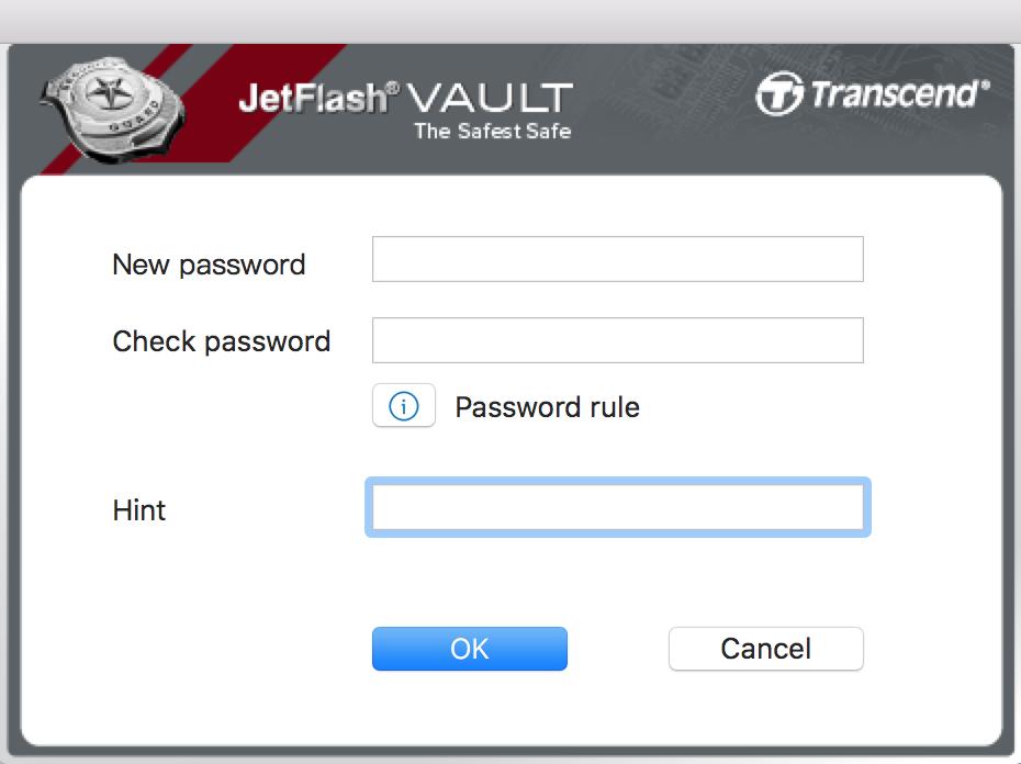 경고! 비밀번호를잘기억하세요. 보안상의이유로암호를잊어버린 경우다음에사용하기전에장치를포맷해야합니다. 장치를포맷하면 JetFlash Vault 에저장된모든데이터가지워집니다. 4.