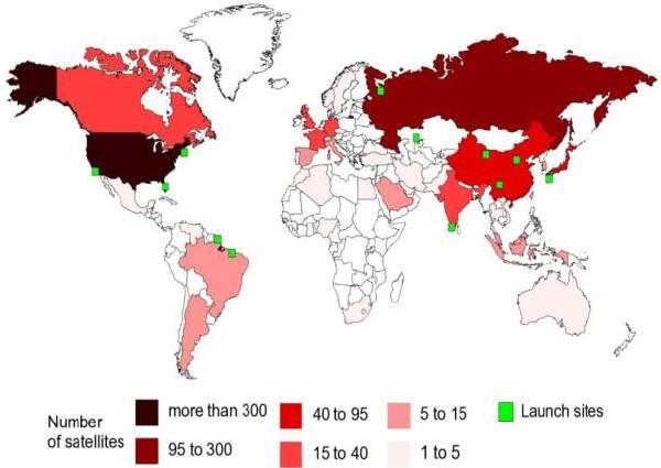 그림 1 위성보유기수및발사장현황 (2010) 자료 : OECD(2011), The Space Economy at a Glance 2011, OECD Publishing, Paris.