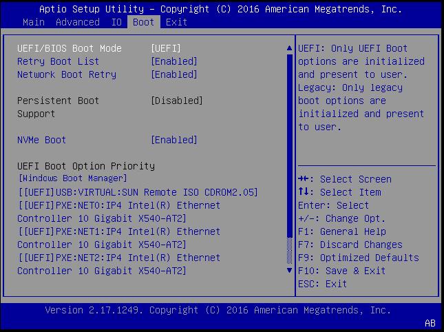 부트 모드 설정 잠시 후 BIOS Setup Utility가 나타납니다. 3. BIOS Setup Utility에서 화살표 키를 사용하여 Boot 메뉴로 이동합니다. Boot 메뉴 화면이 나타납니다. UEFI/BIOS Boot Mode 필드에 현재 부트 모드가 표시됩니 다.
