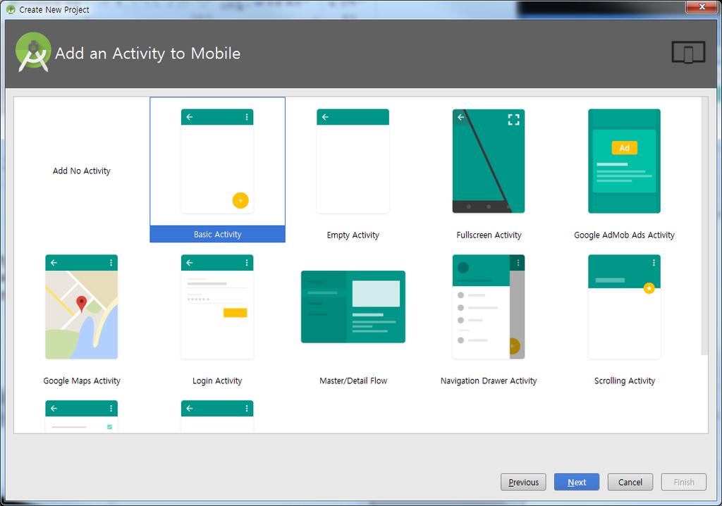 Android Basic Activity Empty Activity Fullscreen Activity