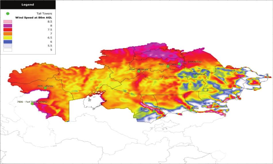 제 2 장카자흐스탄신재생에너지현황및정책전망 41 적인전력개발을위한최우선과제로서 풍력개발프로그램 2030(The Program of Wind Power Development till 2030) 을적용해왔다.