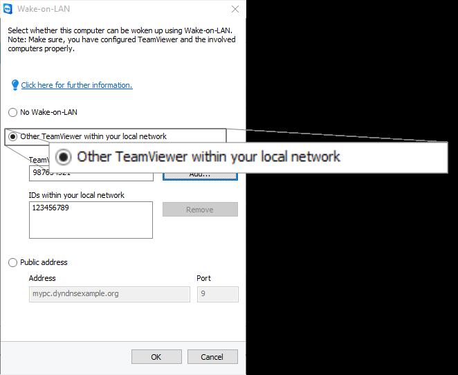 5 TeamViewer 설정 TeamViewer ID 를이용한 Wake-on-LAN 기능활성화. 5.3 공용주소를통한 Wake-on-LAN 기능사용 공용주소를이용해컴퓨터의절전모드를해제하려면인터넷에서항상컴퓨터를식별할수있어야합니다.